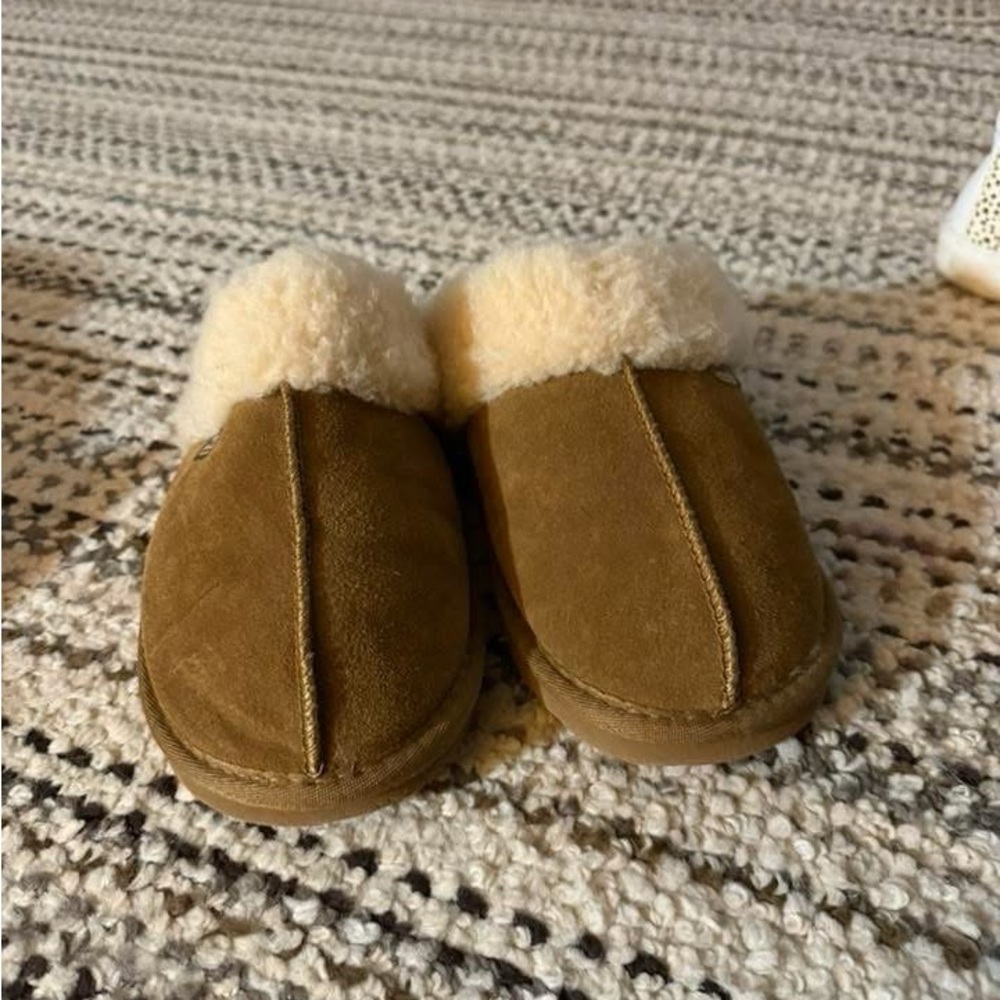 BearPaw Brown and Cream Sheepskin Slippers